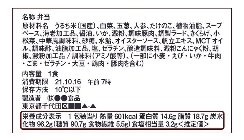 セブンイレブン　栄養成分ラベル