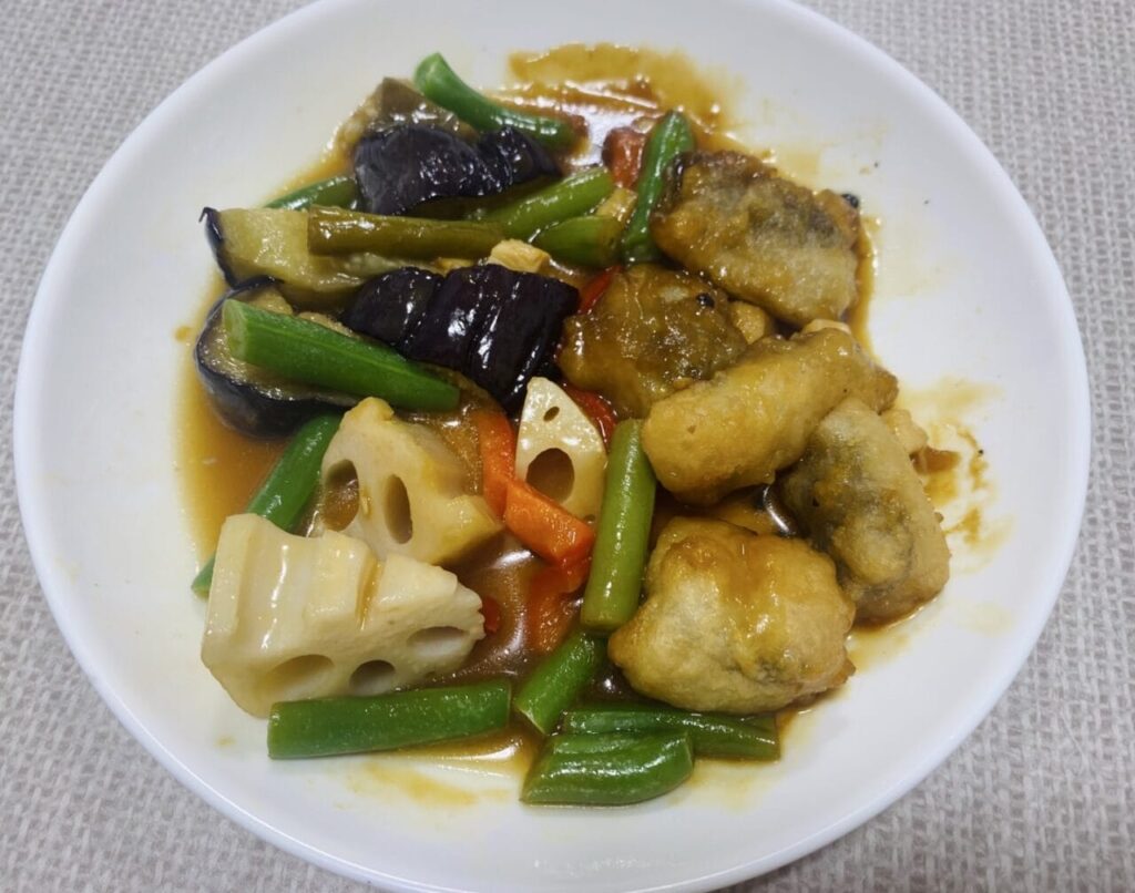 鱈と揚げなすのフルーツ黒酢あん 画像