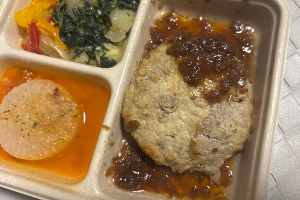 ハンバーグ 飴色玉ねぎのシャリアピンソース　アップ